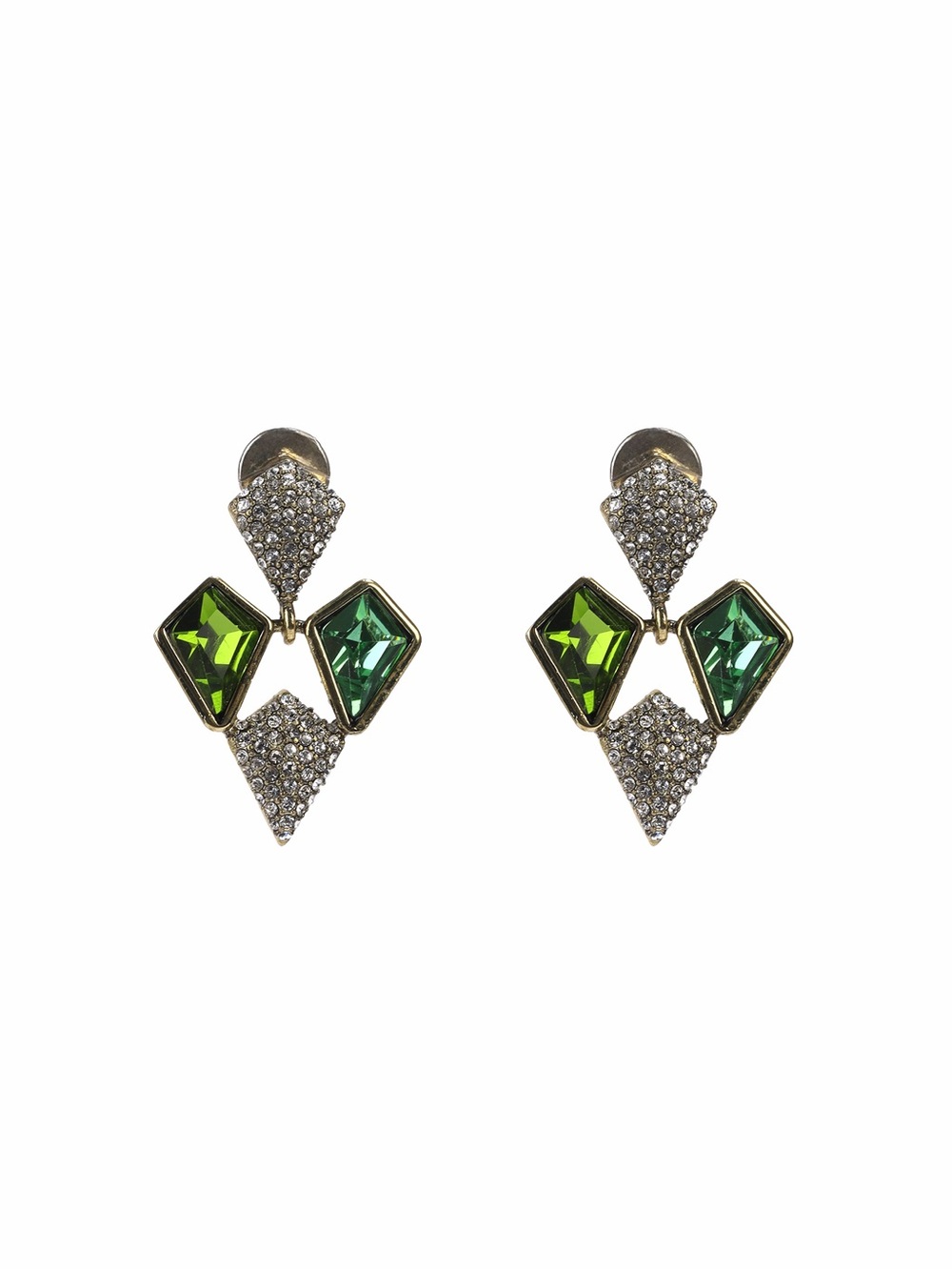 Green Crystal Geometric Drop Earrings 925s silver posts